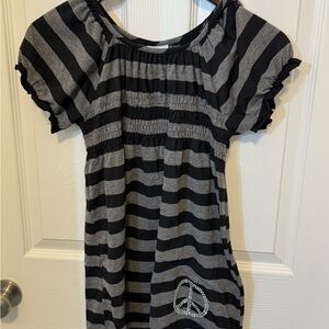 Pinky brand Striped Black and Gray Kids Dress with Peace sign